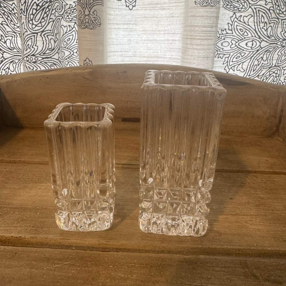 Vintage Vase Block Glass Set Of 2